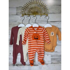 Carter's Snoopy Romper Bodysuit Bundle Boys NB Orange Maroon Pumpkin Fall